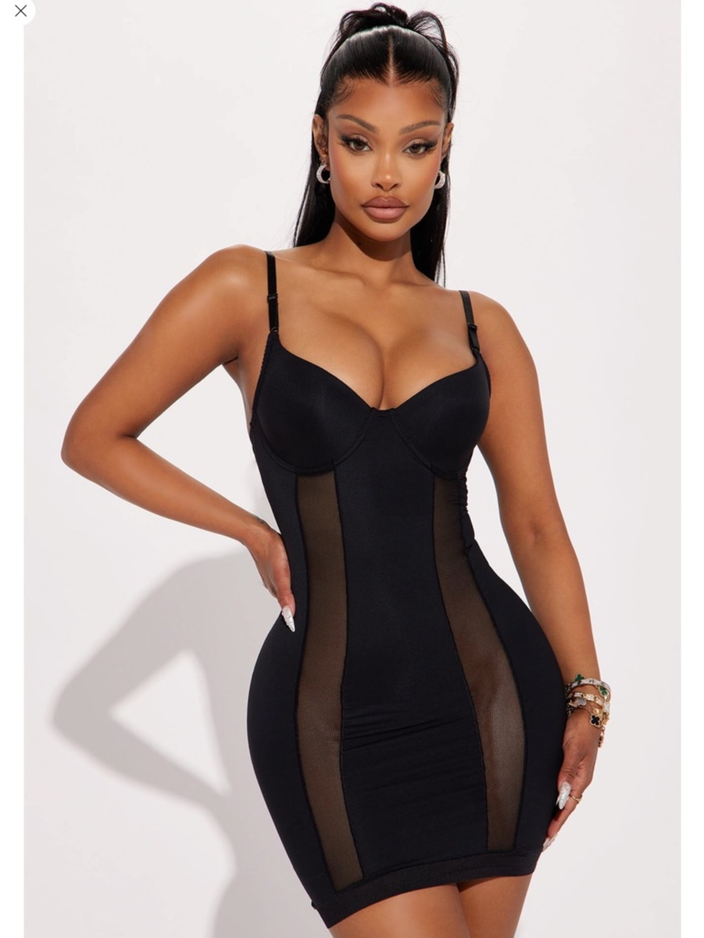 Black Sheer-Panel Bodycon Mini Dress